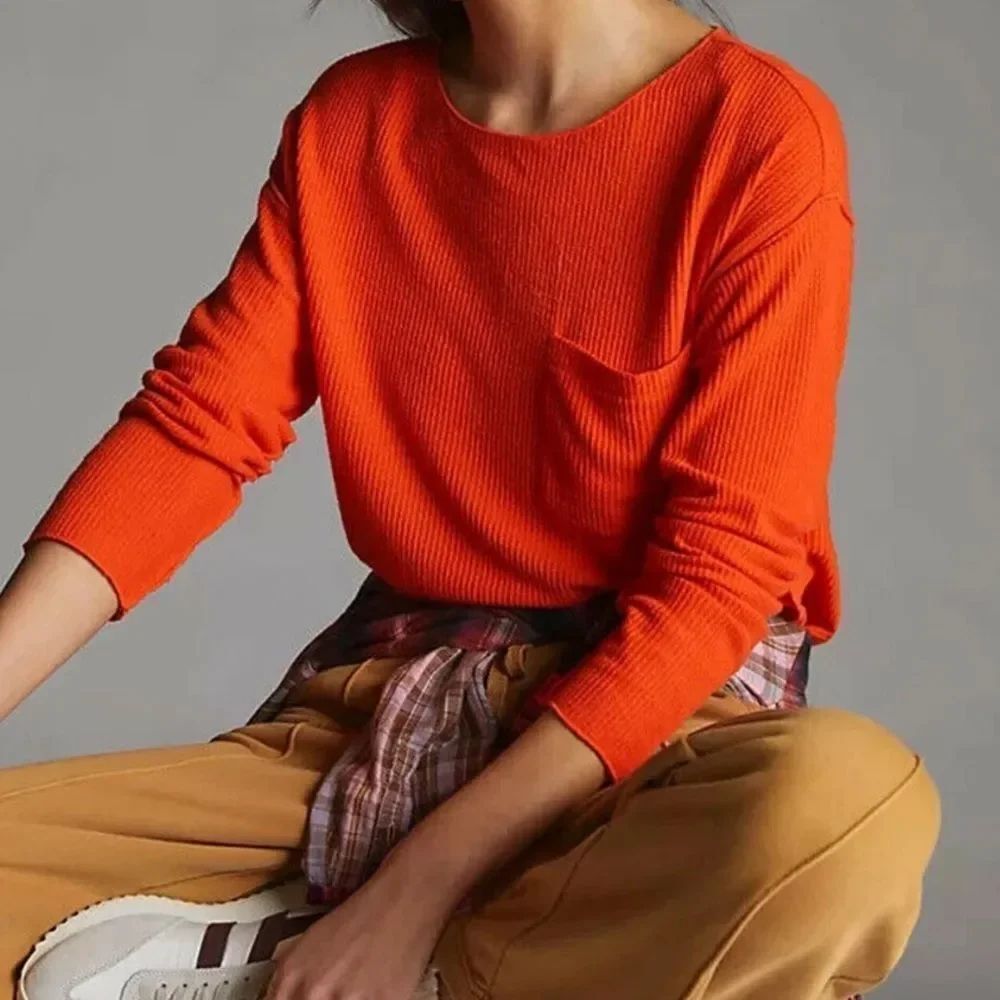 ANTHROPOLOGIE DAILY PRACTICE Waffle Blouse Top Oversized Bright Red Size Large